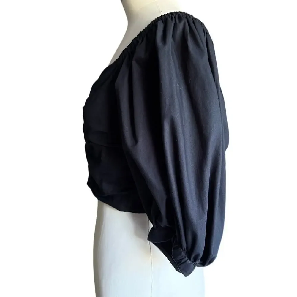 Abercrombie & Fitch Ruched Sweetheart Top Black Size M Puff Sleeve Cropped 464